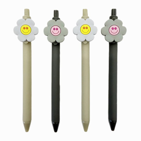 Set x4 stylo fleurs bicolore