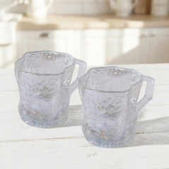 2 mugs en verre naturel irise