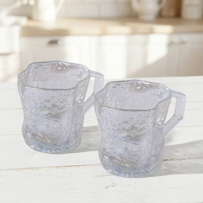 2 mugs en verre naturel irise