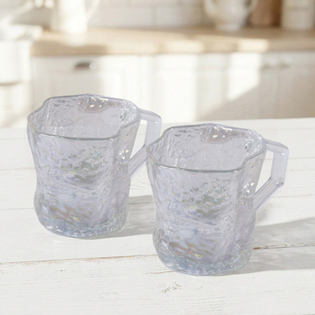 2 mugs en verre naturel irise