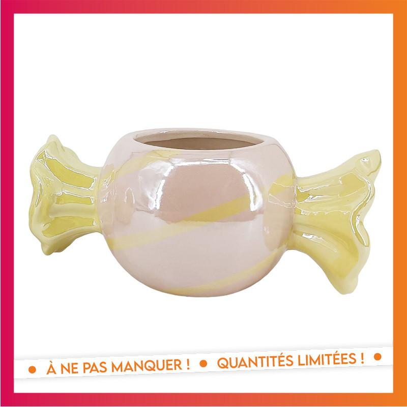 Cache pot bonbon jaune rose