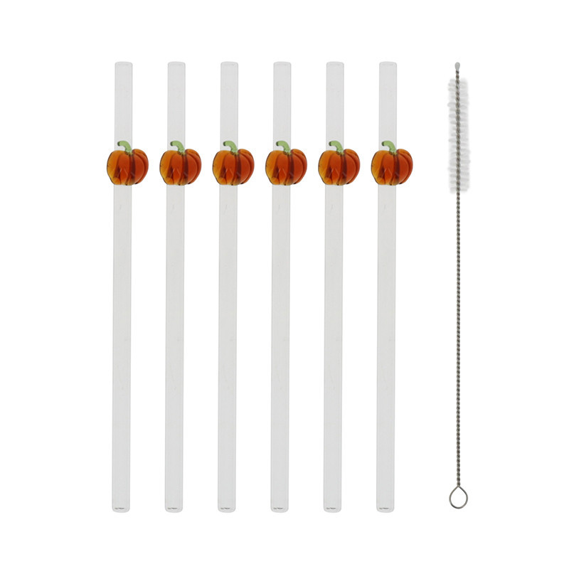 6 pailles en verre pumkin