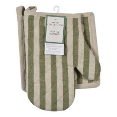 Set gant & manique rayures verte