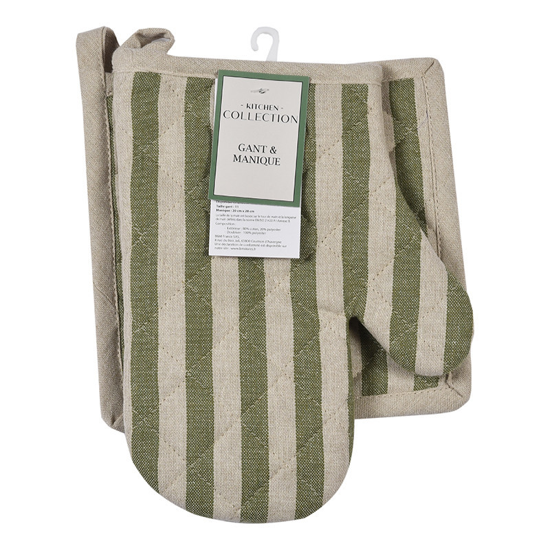 Set gant & manique rayures verte