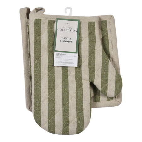 Set gant & manique rayures verte