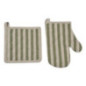 Set gant & manique rayures verte