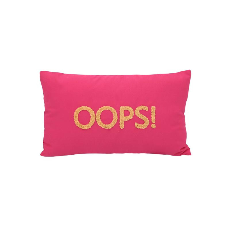 Coussin brode oops 50x30cm rose