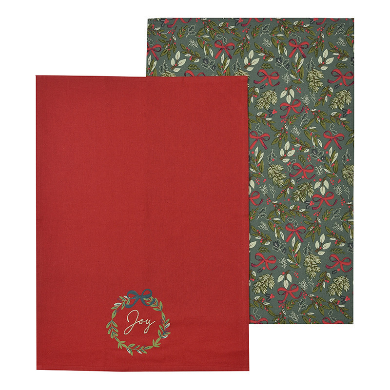 Lot de 2 torchons motif fleuri