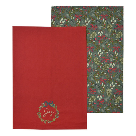 Lot de 2 torchons motif fleuri