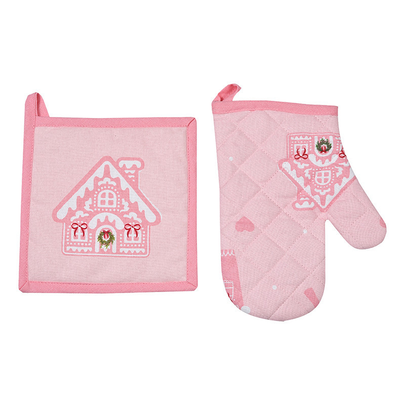 Set gant & manique maison rose