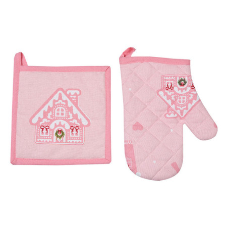 Set gant & manique maison rose