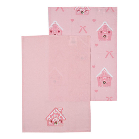 2 torchons motif maison rose