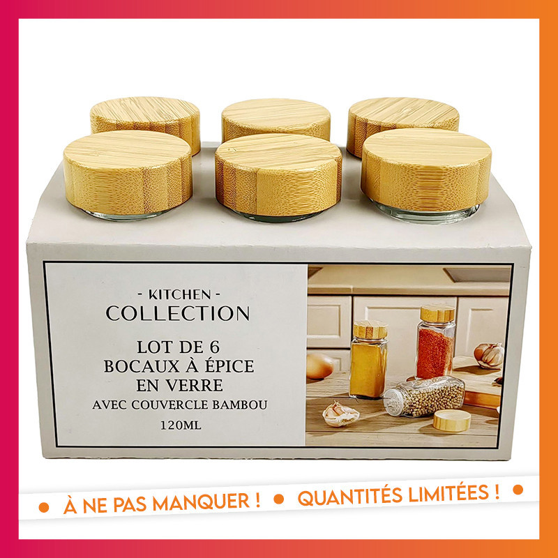 6 pot a epices couvercle bambou