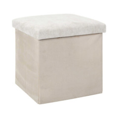 Pouf de rangement chenille beige