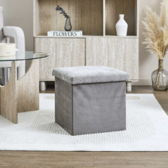 Pouf de rangement chenille gris