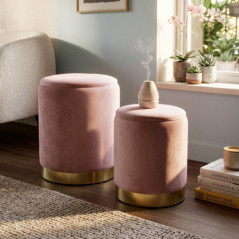 Set 2 poufs velours rose