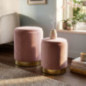 Set 2 poufs velours rose