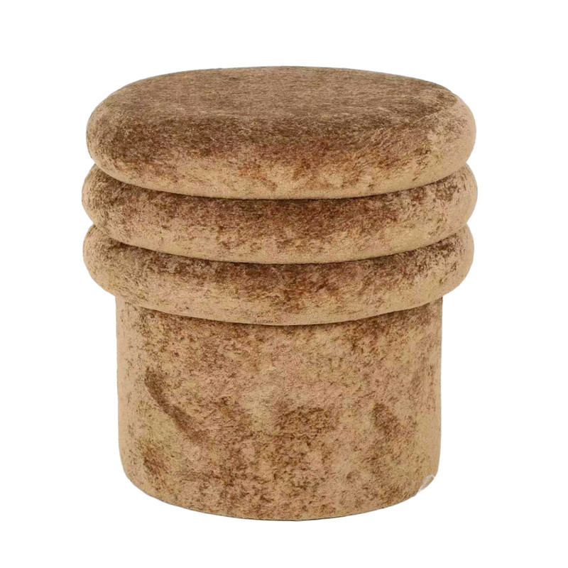 Pouf de rangement chenille ocre