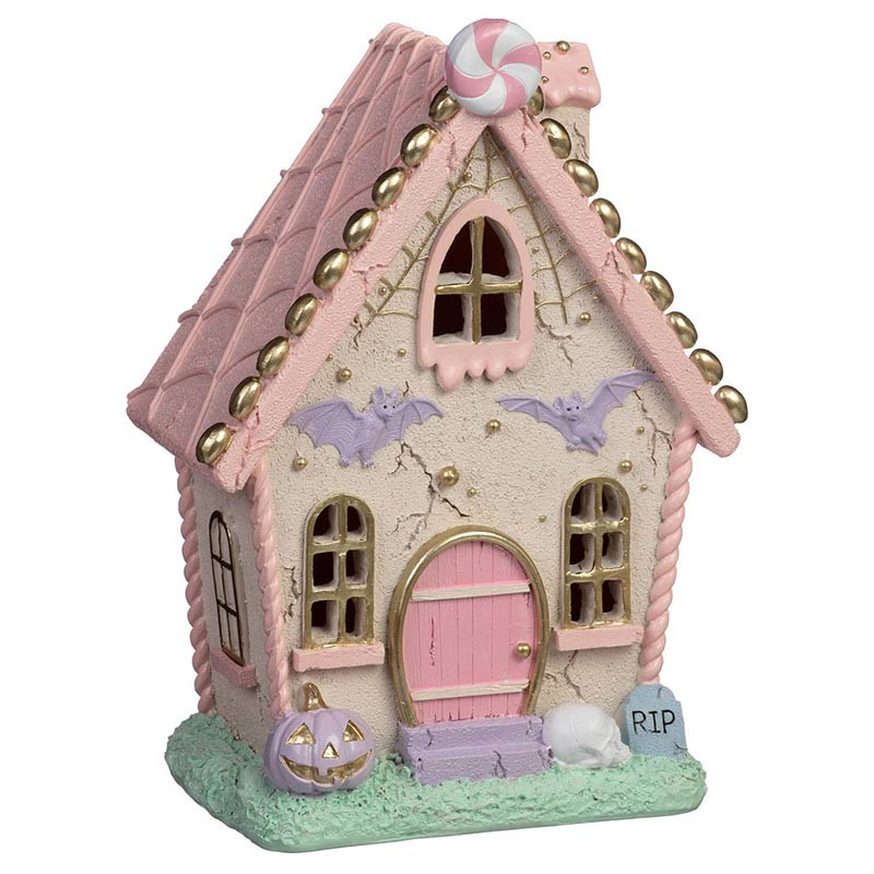 Maison fantome  rose h23cm led