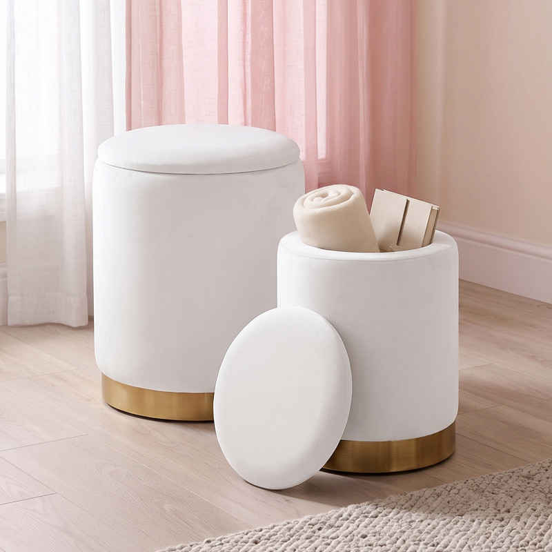 Set 2 poufs velours beige