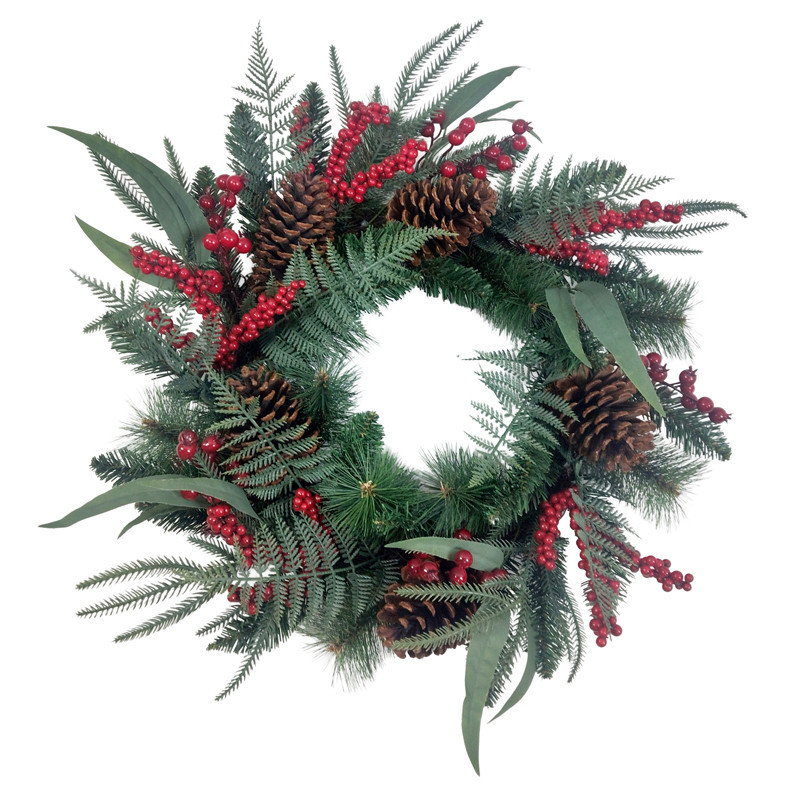 Couronne avec baies rouge et pom