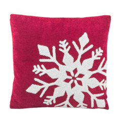 Coussin brode flocon 45x45cm rou