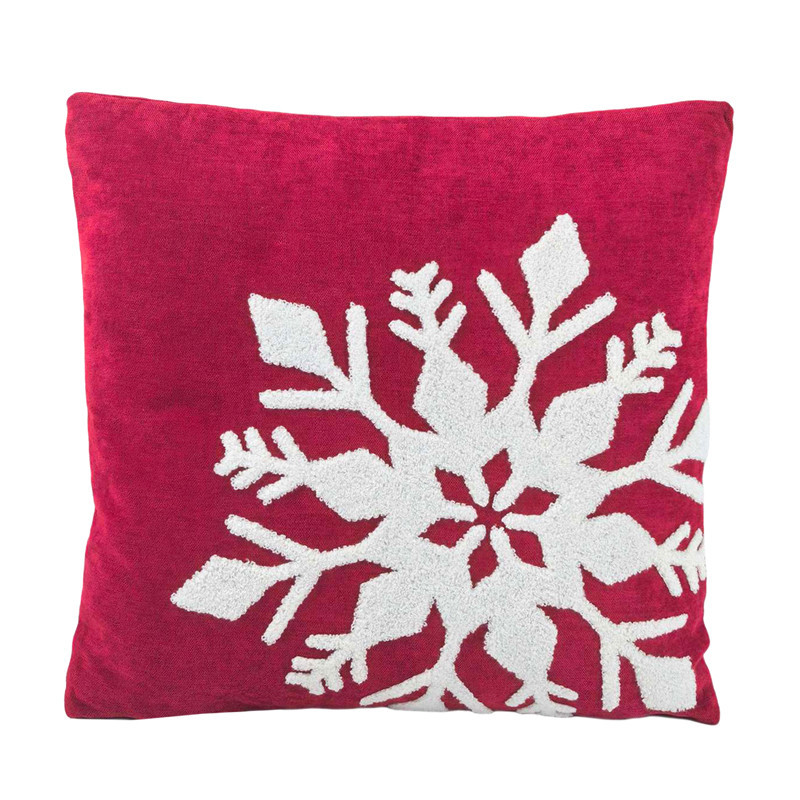 Coussin brode flocon 45x45cm rou
