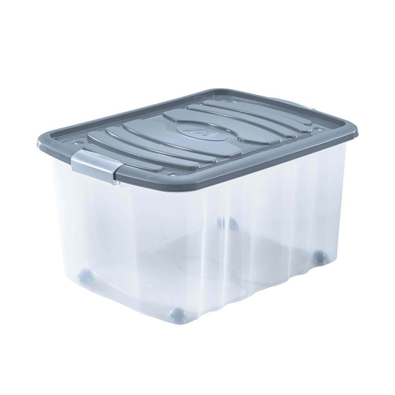 Boîte De Rangement Transparente 60L Avec Roulettes - Plastique Polypropylène, Clip De Fermeture - Pour Garage, Cave, Jouets, Affaires
