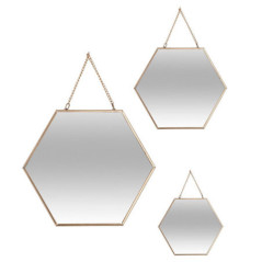 Miroir hexagonal chaine x3 or