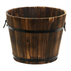 Baril pot de fleurs en bois brul