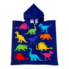 PRIX FOUS Poncho enfant 75x75cm en coton bleu marine pingouin