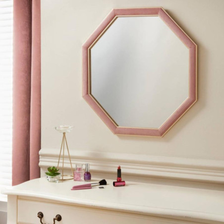 Miroir octogonal velours rose