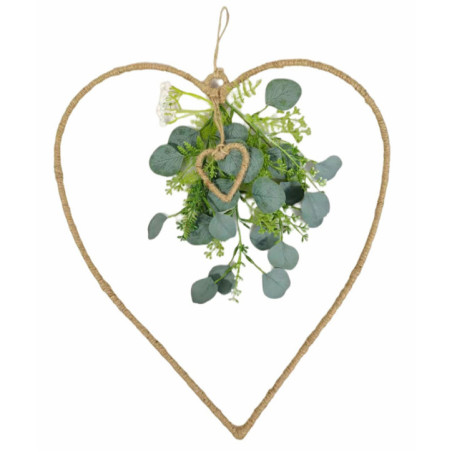 Coeur jute deco feuillage xl