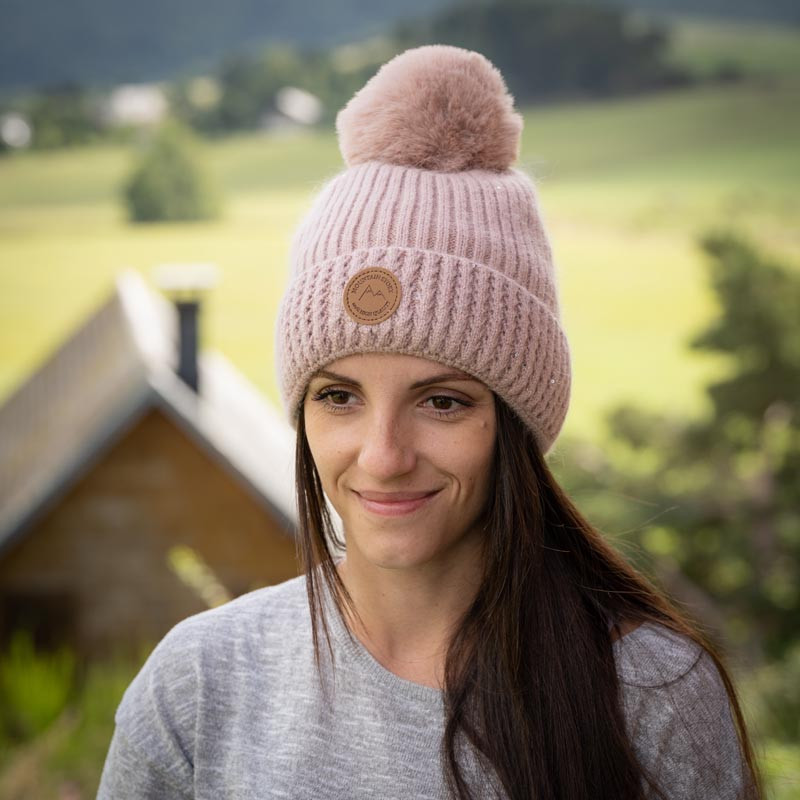 Bonnet angora sequins/pompon  as