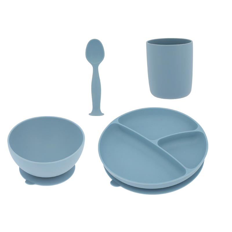 Set repas silicone silicone bleu