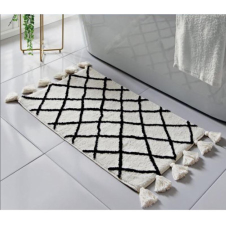 Tapis de bain pompons blanc/noir
