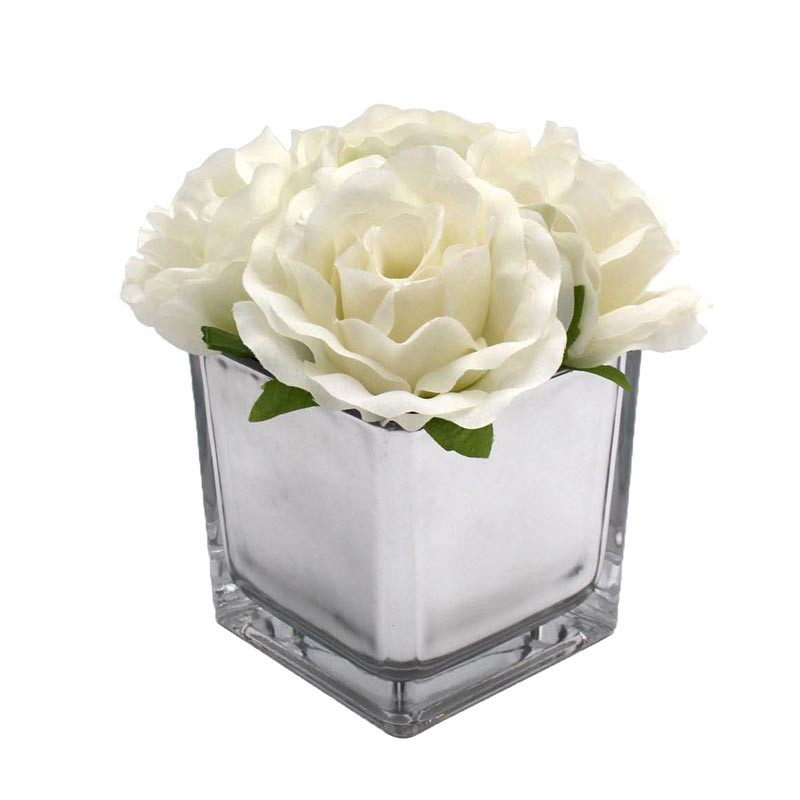 Roses pot verre miroir 8x8x15cm