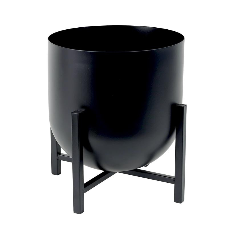 Cache pot rond noir sur pied