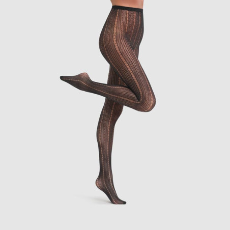 Collant noir dentelle verticale