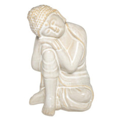 Bouddha ceram assis blanc h21