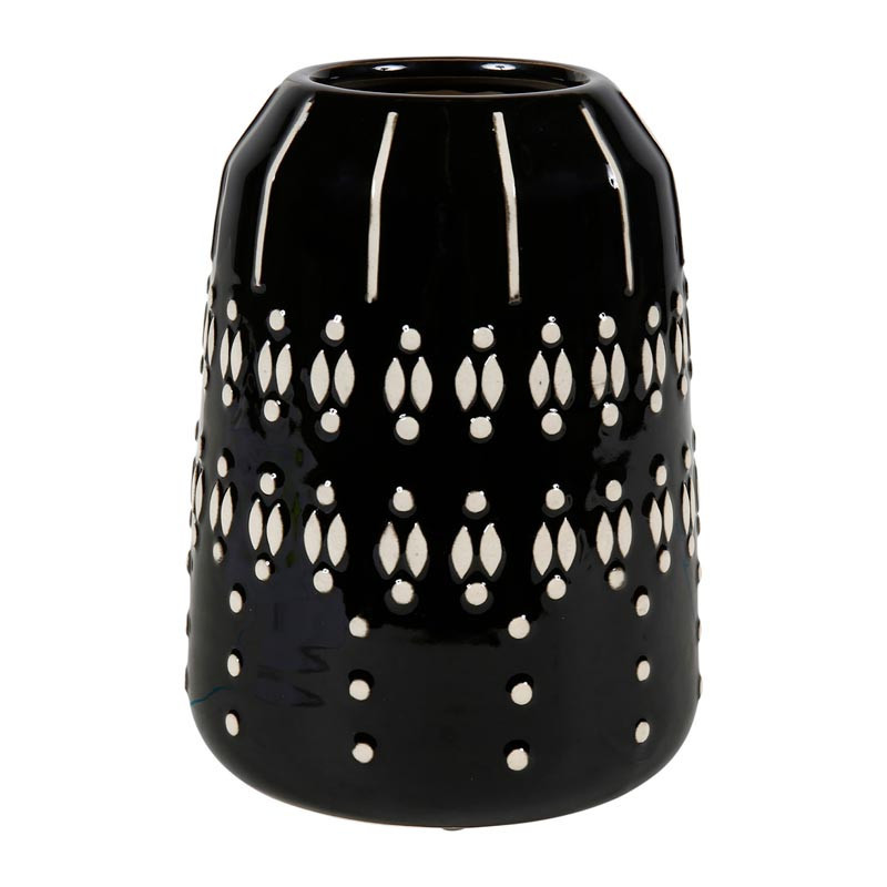 Vase ceram.relief noir ecru gm