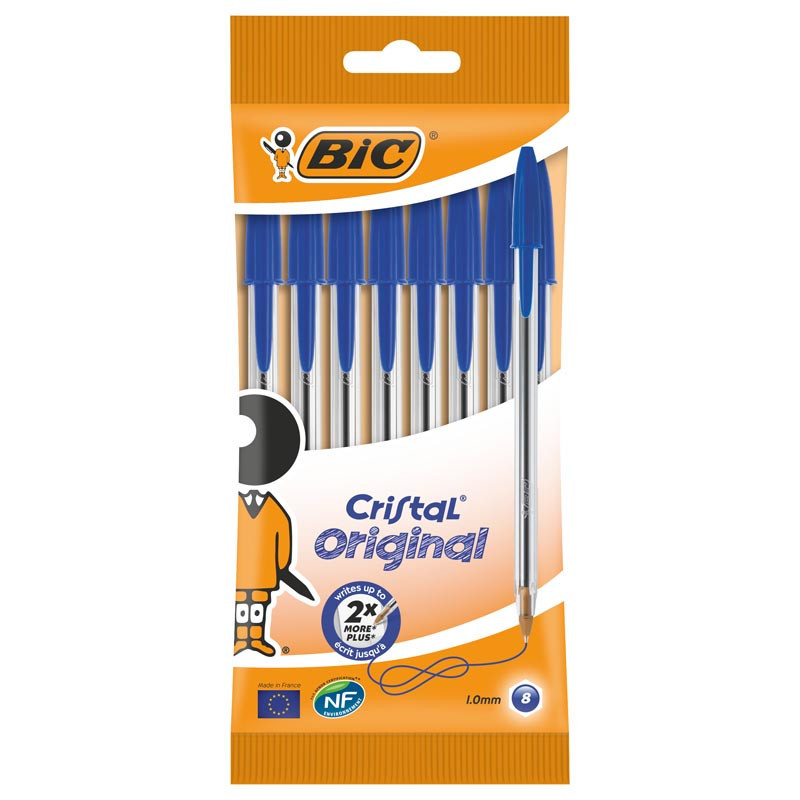 Stylo bic cristal bleu x8
