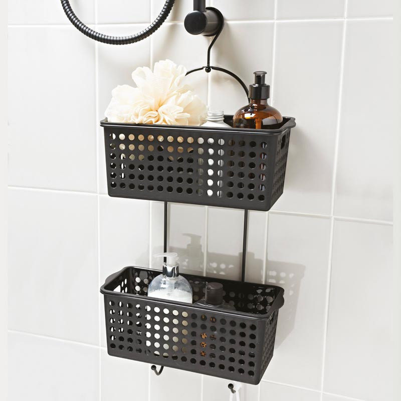 Serviteur de douche 2 paniers à suspendre noir, en largeur 23 cm