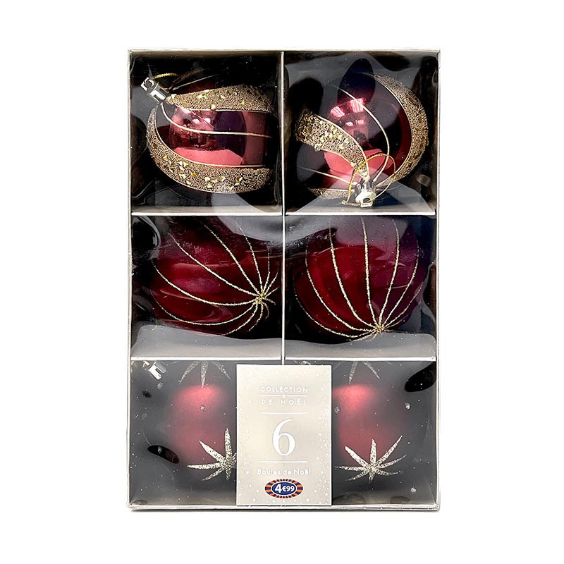 Pack de 6 boules 80mm rouge