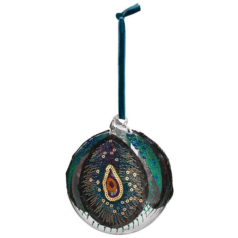 Boule tissu et plume a suspendre