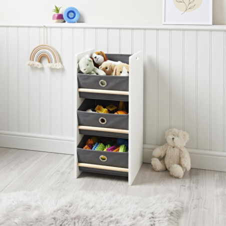 Meuble de rangement enfant 4 bacs - Gris et blanc