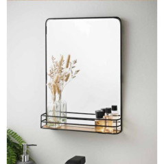 Miroir avec etagere en bois