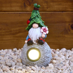Lampe gnome sur rocher/rondin