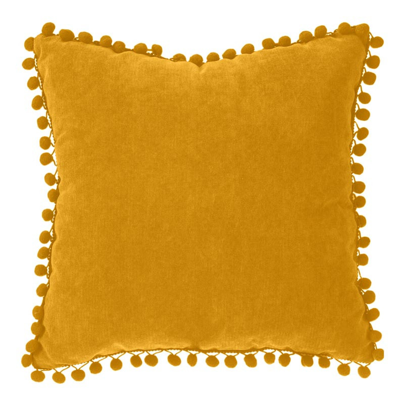 Coussin pompons ocre 40x40