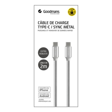 Cable usb a to type c 2 m metal
